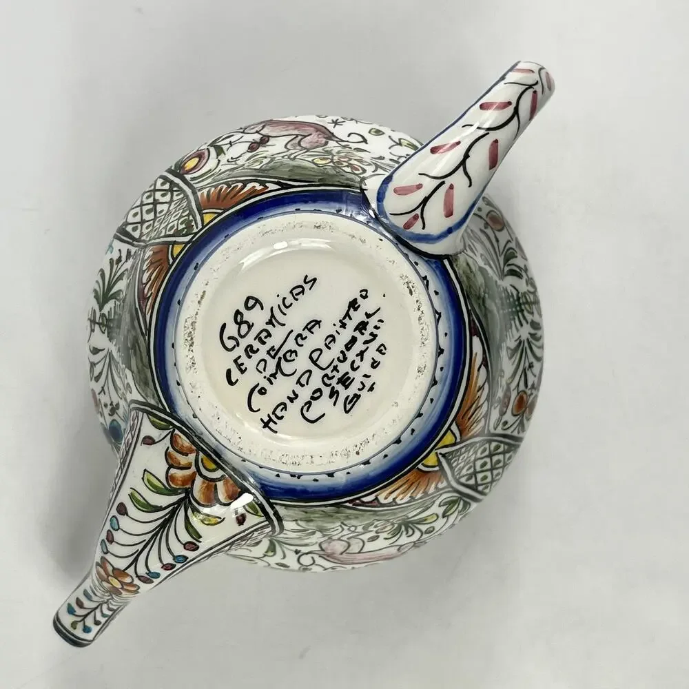 Ceramicas de Coimbra Hand Painted Portugal Floral Teapot 6.5"x9" Folk Art Glazed - Picture 6 of 11